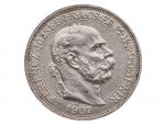 5 Koruna 1907 K.B., 40. výročí korunovace Františka Josefa I. za uherského krále v Budapešti, dr. hranky_