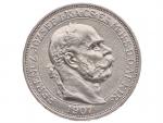 5 Koruna 1907 K.B., 40. výročí korunovace Františka Josefa I. za uherského krále v Budapešti