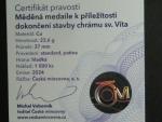 AE medaile dokončení stavby Chrámu sv. Víta, Cu, 37 mm, 23,6 g, náklad 1000 ks, ražba Česká mincovna 2024,etue, certifikát