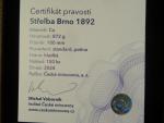 AE medaile střelby Brno 1892, Cu, 100 mm, 872 g, náklad 100 ks, ražba Česká mincovna 2024, etue, certifikát