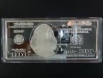 100 Dollars 1997, 4 oz, .999 Ag - design nové $100 banovky Benjamin Franklin, etue, certifikát