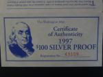 100 Dollars 1997, 4 oz, .999 Ag - design nové $100 banovky Benjamin Franklin, etue, certifikát