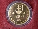 5000 Sk 1994 1100.výročí velkomoravského panovníka Svatopluka, Au 900, 7g, etue, certifikát