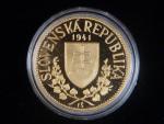 Au (0,986, 17,55g) replika slovenské 20 Ks 1941 Cyril a Metod, náklad 15 ks, certifikát, dřevěná etue