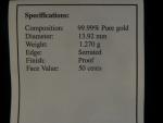 50 Cents 2009, 999 Au, 1,27 g, 13,92 mm