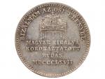 Ag žeton 1867 Korunovace uherským králem v Budapešti, uherský nápis, průměr 20 mm, 3,29 g, patina, Früh. II.6.b_