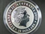 1 Dollars - 1 Oz (31,1050g)  Ag - Kookaburra 2015, kvalita proof, Ag 999/1000, etue