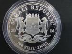 100 Shillings 2014 - 1 UNZ Ag - sloni, kvalita proof, Ag 999/1000, 31,11g etue