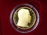 Zlatá replika 10 Kčs 1990 Masaryk, číslovaná č.37, puncy gravírované, Au 986, 7,8 g, průměr 24,5 mm, limit 55ks, etue