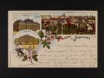 Jilemnice, okr. Semily - bar. litograf. koláž, dl. adresa, použitá 1899