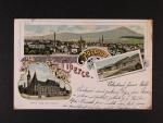 Liberec- bar. litograf. koláž, dl. adresa, použitá 1899
