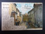 Brno - Orlí ulice (Adlergasse) - Měníská brána, litografie,  prošlá 1898
