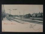 Přerov, čb. pohl., nádraží s vlaky, prošlá 1899