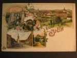 Jičín, bar. vícezáběrová litograf. pohl., prošlá 1909, natrž.