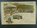 Karlovy Vary, bar. vícezáběrová litograf. pohl., prošlá 1900