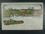 Plotiště nad Labem, okr. Hradec Králové, bar. vícezáběrová litograf. pohl., prošlá 1903