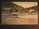 Libřice, bar. pohl. s parníkem Praha, prošlá 1914, vlakové raz.