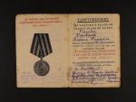 Dekrety na medaile Za obranu Kavkazu, Za dobytí Vídně, Za dobytí Budapešti, Za vítězství nad Německem a odznak s průkazem Veterán 9. dělostřelecké divize