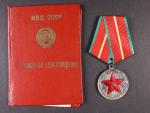 Služební medaile za 20 let, ministerstvo vnitra Tádžikistánská SSR + udělovací průkaz