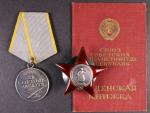 Řád rudé hvězdy č.170683, 4. typ, 5. varianta, Medaile za bojové zásluhy č. 1534136 + udělovací knížka