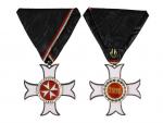 Záslužný kříž suverénního řádu Maltézských rytířů 1916, náprsní kříž, pozlacené stříbro, značka výrobce F.R. (C.F. Rothe), původní stuha