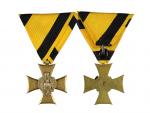 Vojenský služební kříž pro důstojníky III.tř. za 25 let služby, 3. vydání z let 1890 - 1918, pozlacený bronz, stříbro, původní stuha