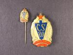 Odznak Za příkladnou práci ČSPO č.33615, upínání na dvě jehly + miniatura