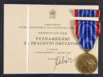 Medaile Za pracovní obětavost ČSSR + udělovací průkaz
