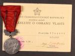 Medaile - Za zásluhy o obranu vlasti - ČSR, punc Ag, ryzostní značka 900, značka výrobce Zukov, udělovací průkaz a etue