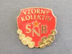 Odznak vzorný kolektiv SNB, I. stupeň, připínání na jehlu, předávací průkaz