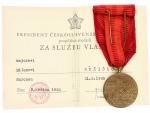 Medaile Za službu vlasti - ČSR , udělovací průkaz
