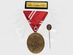 Bronzová záslužná medaile o Rakouský Červený kříž + miniatura, ministužka a originální etue