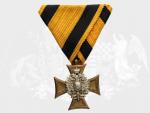 Vojenský služební kříž pro důstojníky III.tř. za 25 let služby, 3. vydání z let 1890 - 1918, pozlacený bronz, stříbro, původní stuha
