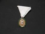 Miniatura Cestná medaile za zásluhy o červený kříž s válečnou dekorací, pozlaceny bronz