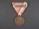 Bronzová medaile za statečnost, původní vojenská stuha, nová ocelová páska za 2x udělení, vydání 1914 - 1917