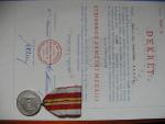 Stříbrná medaile IV. pluku Stráže svobody  + dekret
