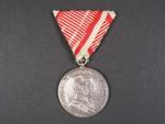 Medaile za statečnost I. třídy, Ag,na hraně značeno A, původní vojenská stuha, vydání 1914 - 1917