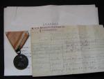 Medaile za statečnost, původní vojenská stuha, AG, vydání 1914 - 1917, legitimace + preklad