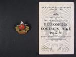 Odznak Průkopník socialistické práce č.39 + dekret, výroba Mincovna Kremnice, vzácné