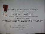 Vyznamenání - Za zásluhy o výstavbu I. vydání 1951-1960 ČSR č.3230 + dekret