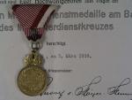 Rakouská vejenská záslužná medaile - SIGNUM LAUDIS bronzová Karel I. + dekret