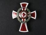 Vyznamenání za zásluhy o červený kříž, důstojnický kříž, puncované Ag, místy odpadlý zelený smalt z věnce