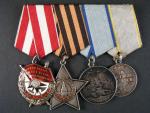 Spojka vyznamenání, Řád rudého praporu č.227007, opravovaný červený smalt v levé části praporu, Řád slávy č. 312876, Medaile za odvahu č. 1225331, Medaile za bojové zásluhy č.1064607