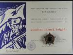 Partyzánský paradesantní odznak brigády Jana Koziny, číslovaný 186 + dekret na stejné číslo