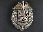 Odznak pro absolventy vojenské intendanské školy 1939, puncované Ag, výrobce Karnet Kyselý, nová jehla, opravovaný smalt pod lvíčkem