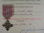 ČS válečný kříž 1939 s dekretem na příslušníka 1. čs armádního sboru v SSSR, hrdiny ČSSR, por. Vendelína Opatrného