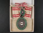 Stříbrná čestná medaile za zásluhy o červený kříž s válečnou dekorací na dámské stuze + miniatura a etue