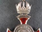 Stříbrný záslužný kříž s korunou, provedení s Rudolfovou korunou, Ag, původní vojenská stuha, vzácné
