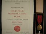 Pamětní medaile dělostřelectva čs. vojska na rusi + dekret