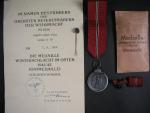 Pamětní medaile na tažení na východ + miniatura + dekret + udělovací sáček